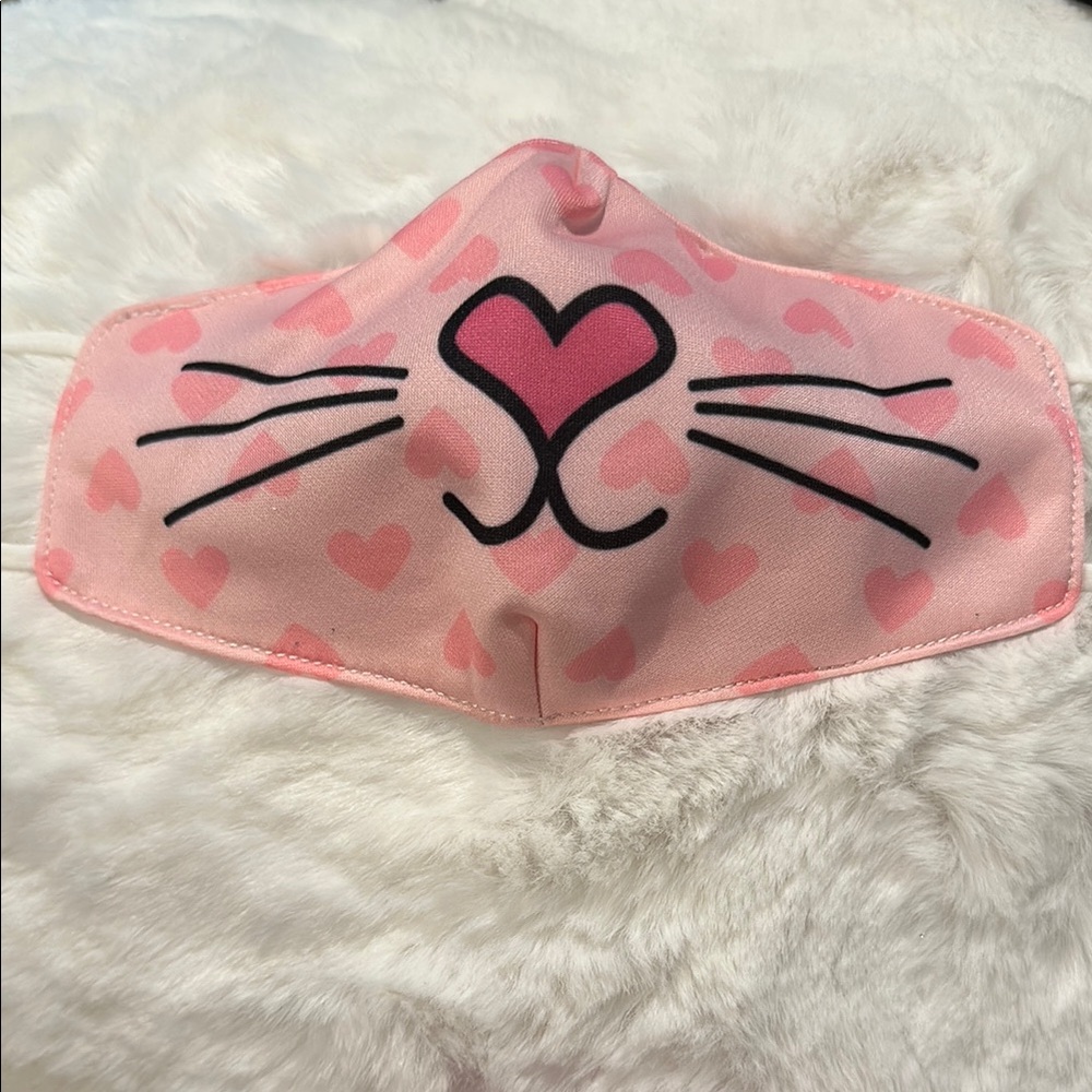 Pink and Black Cat-Inspired Face Mask- Youth